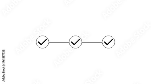 Checklist completion verification tick marks connected by line on white background checkmark