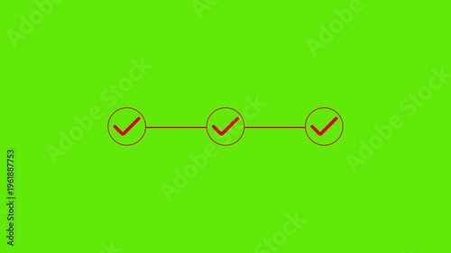 Green screen animation of two red checkmarks connected by a line checklist to-do list