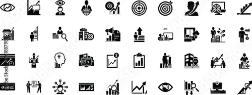 Collection of diverse icons representing business, technology, and analytics concepts
