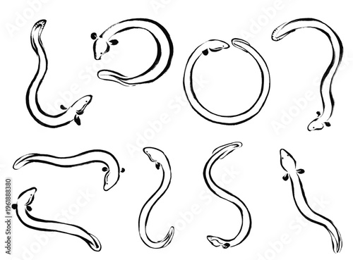 筆タッチのうなぎのイラスト素材セット