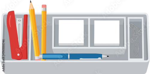 Desk organizer tray holds various essential stationery items in neat.