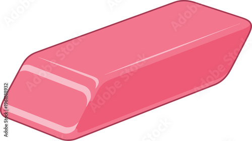 Rectangular pink rubber eraser sits angled on a pure white background.