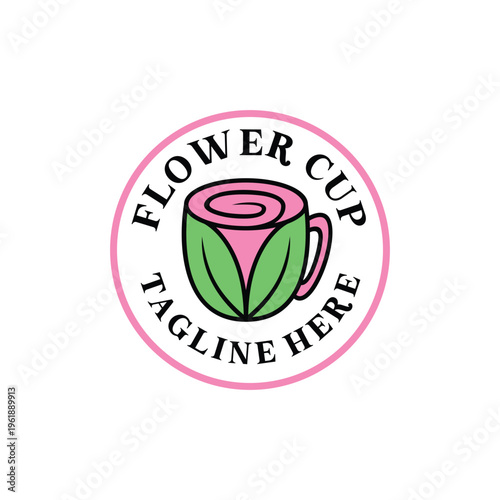 Flower Cup Logo Design symbol Graphic Vector