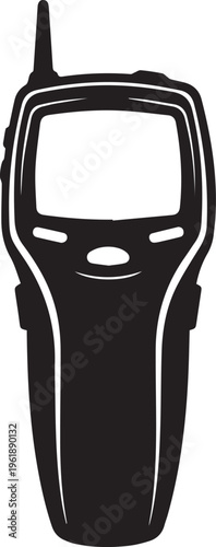 Portable radio communication device, handheld walkie talkie silhouette, vector graphic