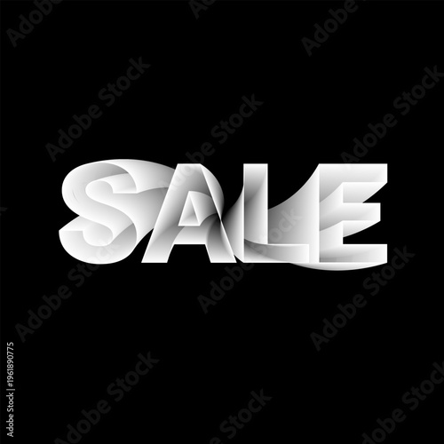 Bold text declares a sale in white against a black background. The design features wavy shapes, emphasizing the word and attracting attention to promotional offers.