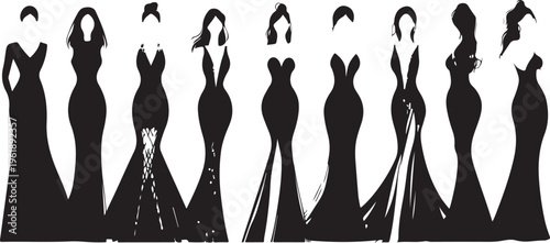 Silhouettes of Women in Evening Gowns.