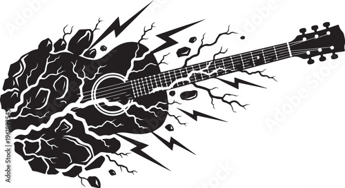 Electric Guitar Emerging from Brain with Lightning Bolts