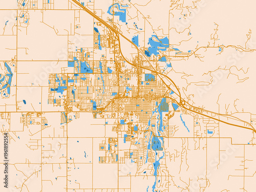 Tableau sur toile City map of Bozeman, Montana – mustard-gold streets on cream