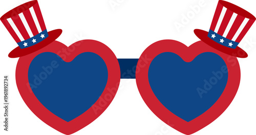 American Independence Day party glasses flat vector illustration isolated.
Heart shaped patriotic party glasses with Red and white striped pattern for july4 celebration.
Transparent background. SVG.