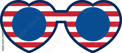 American Independence Day party glasses flat vector illustration isolated.
Heart shaped patriotic party glasses with Red and white striped pattern for july4 celebration.
Transparent background. SVG.