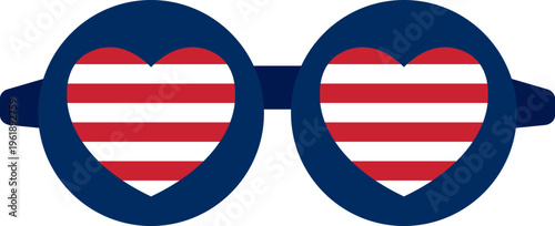 American Independence Day party glasses flat vector illustration isolated.
Heart shaped patriotic party glasses with Red and white striped pattern for july4 celebration.
Transparent background. SVG.