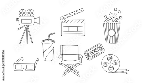 Movie night essentials and filmmaking tools illustration