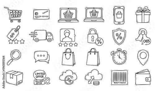 E commerce and online shopping icons for business and finance