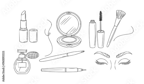 A collection of various makeup products and tools for beauty and cosmetics