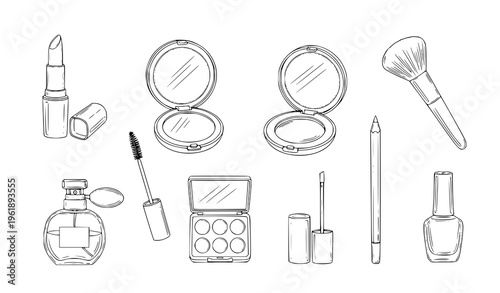 A collection of various makeup products and tools for beauty and cosmetics