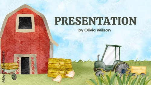 Blue Green Barn Illustrative Presentation 