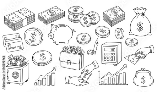 Financial icons and symbols for business and investment