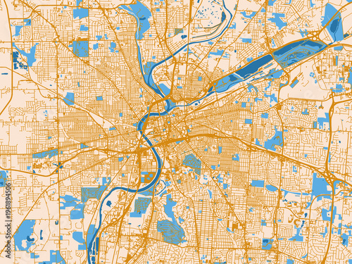 Cuadro en lienzo Street network map of Dayton, Ohio, featuring warm cream background with golden