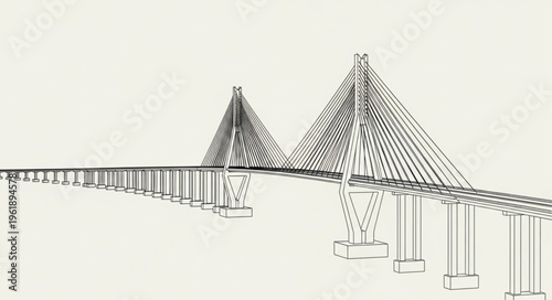 Architectural Sketch of a Cable-Stayed Bridge with Towering Pylons.