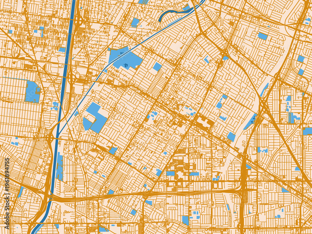 Obraz premium City grid layout map — Downey, California