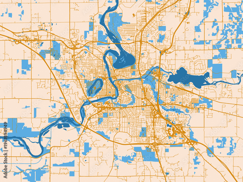 Fototapeta premium Urban map poster of Eau Claire, Wisconsin – mustard-gold streets on cream