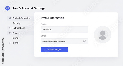 User Account Settings Interface with Profile Information and Navigation Menu.