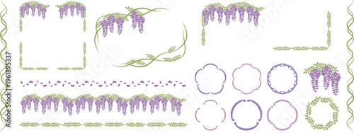 藤の花のフレームと装飾セット