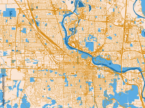 Photos Urban map poster of Eugene, Oregon with warm neutral map design featuring golden