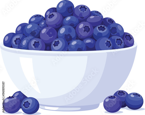 White bowl overflowing with fresh blueberries sits ready for healthy.
