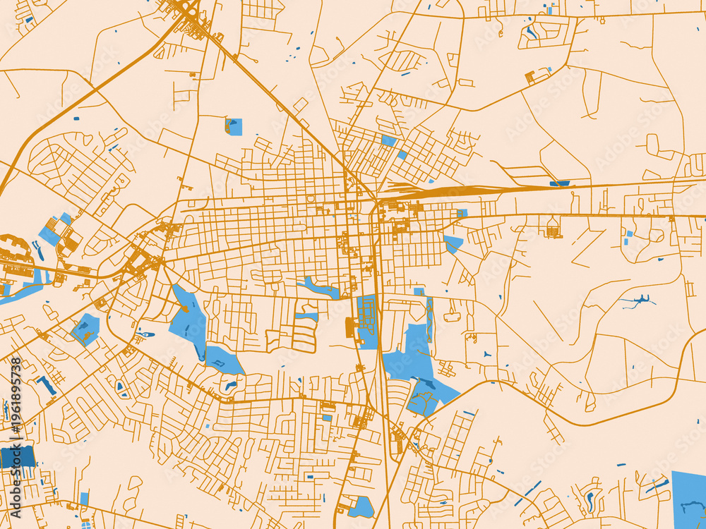 Fototapeta premium City layout poster — Florence, South Carolina – golden linework with blue water