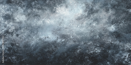 Dark storm clouds and fog blur the city lights as rain drops on the window create a blue watery texture against the night sky backdrop