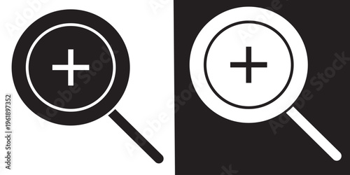 black, blue and orange zoom icon set .  magnifying glass icons with zoom plus minus check isolated on white background, EPS10