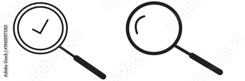 black, blue and orange zoom icon set .  magnifying glass icons with zoom plus minus check isolated on white background, EPS10