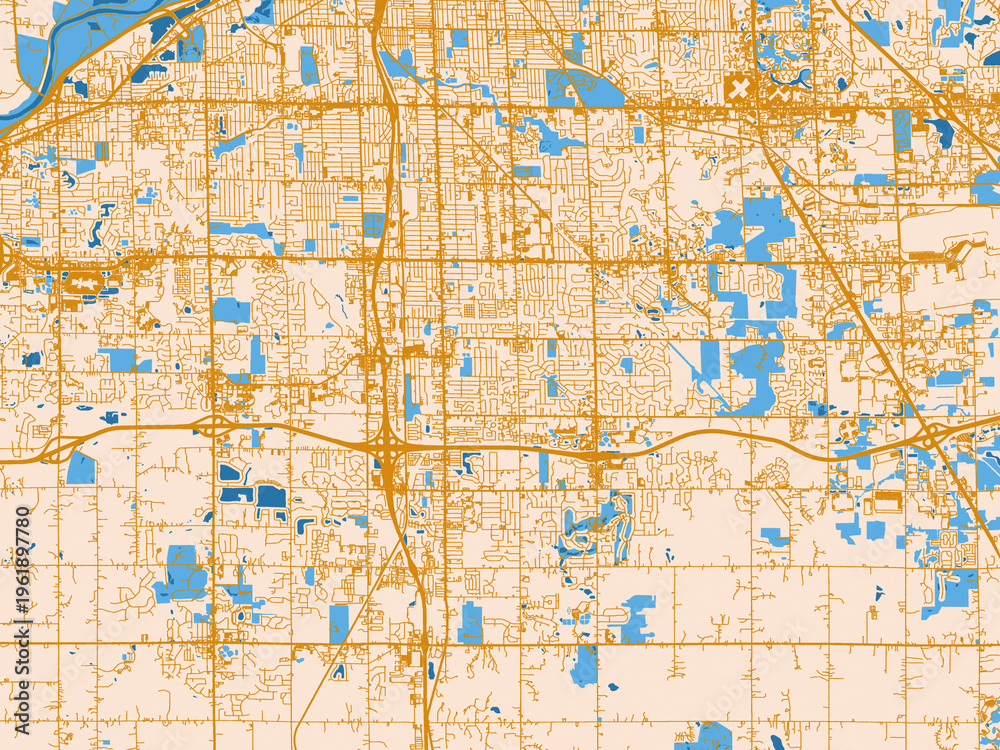 Naklejka premium Cartographic city illustration of Kentwood, Michigan