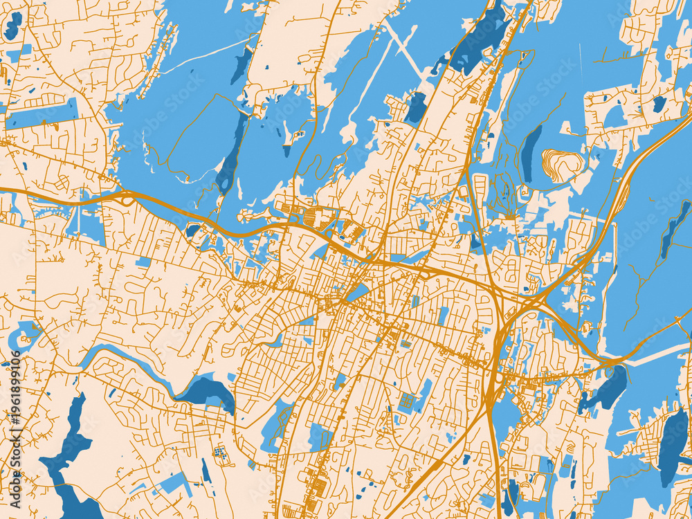 Fototapeta premium Graphic city map artwork of Meriden, Connecticut