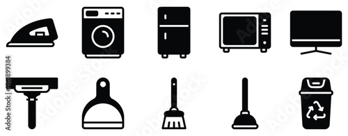 Homeware solid mix style icon set for domestic products kitchen tableware decor utility and modern household design projects