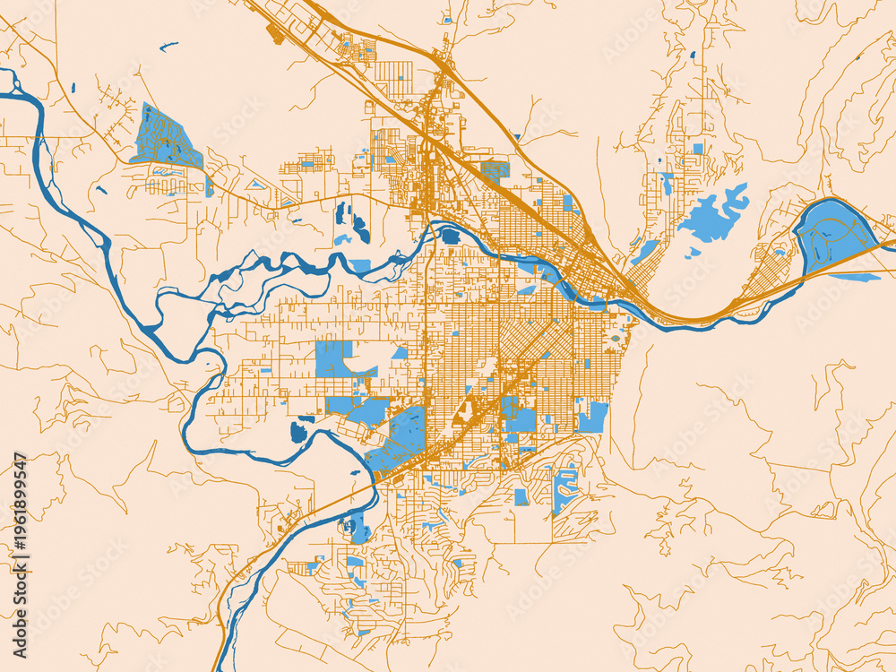 Fototapeta premium City layout poster — Missoula, Montana – mustard-gold streets on cream