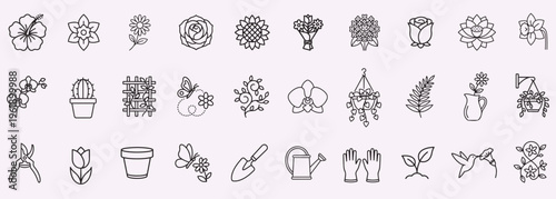 Floral Outline Icon Set 30 Minimal Line Vector Flowers Botanical Icons Clean Editable Stroke Icon Sheet