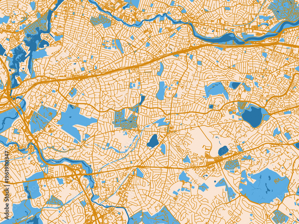 Obraz premium Newton street grid map, Massachusetts