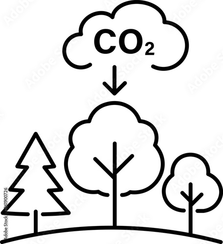 CO2 Absorption by Trees Concept, Carbon Sequestration and Forest Environmental Protection Vector Icon
