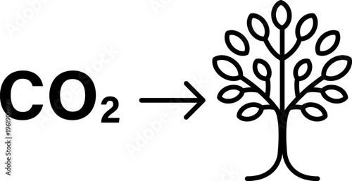CO2 Reduction to Tree Growth Concept, Carbon Sequestration and Climate Change Mitigation Vector Icon