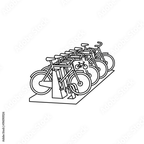 Bicycle Parking Station Line Art Illustration - Urban Public Bike Sharing Rack Icon