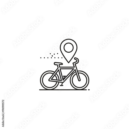 Bicycle Location and GPS Tracking Icon - Line Art Illustration of Bike with Map Pin Pointer for Rental Services, Sharing Apps, and Cycling Navigation