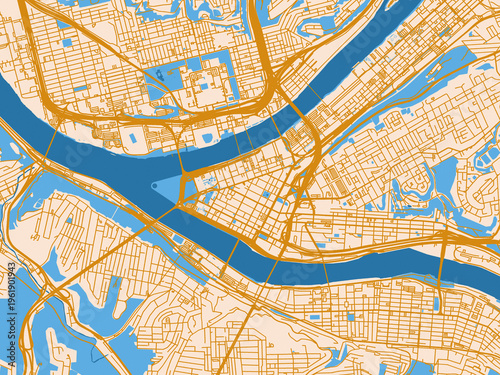Bild auf Leinwand Urban map poster of Pittsburgh Center, Pennsylvania – golden linework with blue