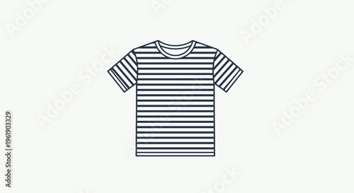 Minimalist outline illustration of a short-sleeved striped t-shirt with a rounded neckline, representing classic casual wear.