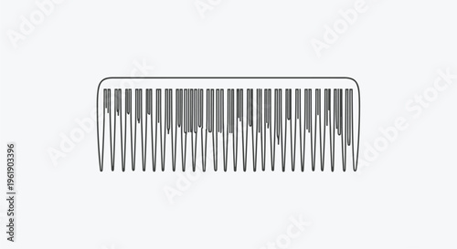 Basic line art illustration of a hair comb, featuring numerous teeth for effective detangling and styling, presented on a minimalist background.
