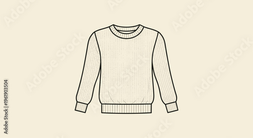 Simple line art depiction of a long-sleeved knitted sweater with ribbed cuffs and hem, offering comfort and warmth for everyday wear.