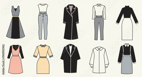 Collection of Stylish Womens Outfits - Dresses, Coats, and Jumpsuits.