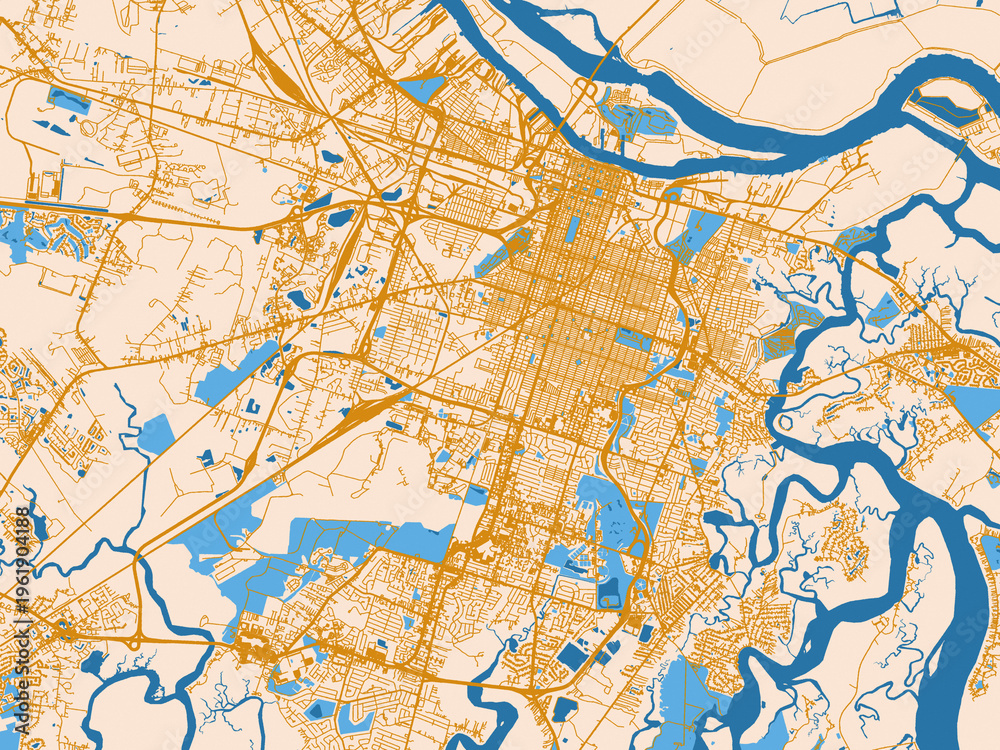 Fototapeta premium Urban planning style map of Savannah, Georgia