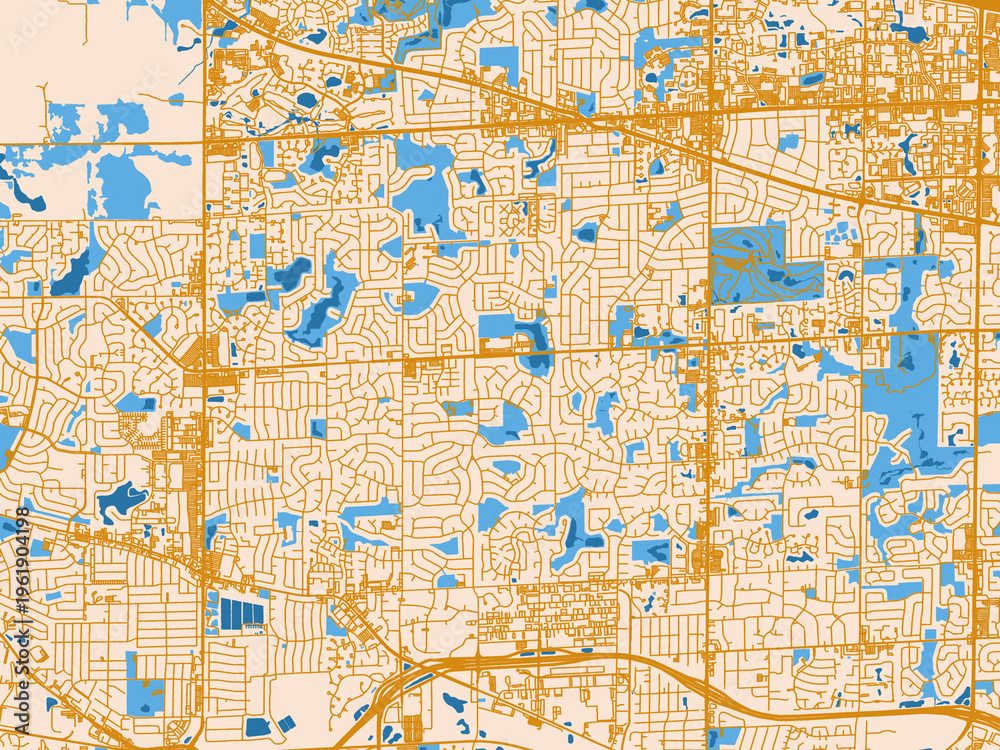Naklejka premium City map of Schaumburg, Illinois – gold and blue map palette